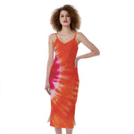 Red Yellow And Orange Tie Dye Print Slim Fit Midi Cami Dress
