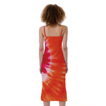 Red Yellow And Orange Tie Dye Print Slim Fit Midi Cami Dress