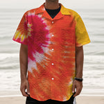 Red Yellow And Orange Tie Dye Print Textured Short Sleeve Shirt
