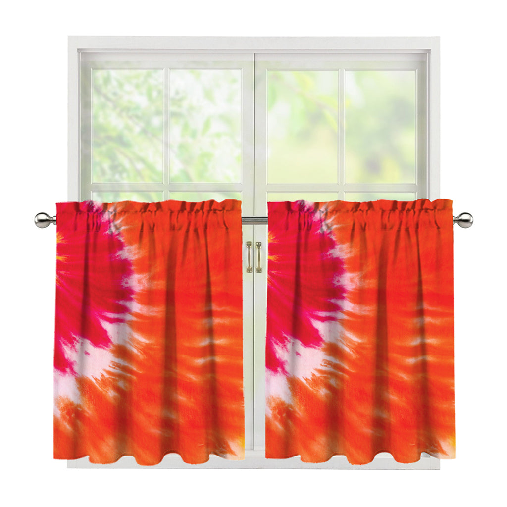 Red Yellow And Orange Tie Dye Print Tier Curtains