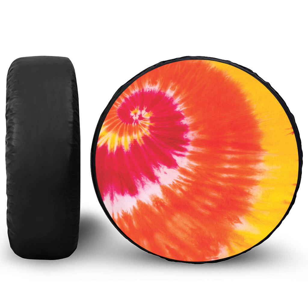 Red Yellow And Orange Tie Dye Print Tire Cover