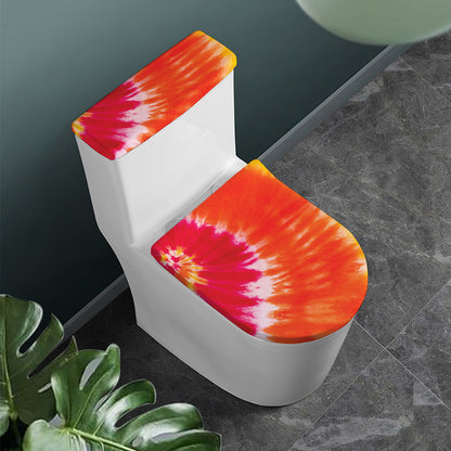 Red Yellow And Orange Tie Dye Print Toilet Lid And Tank Cover Set
