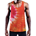 Red Yellow And Orange Tie Dye Print Men's Workout Tank Top