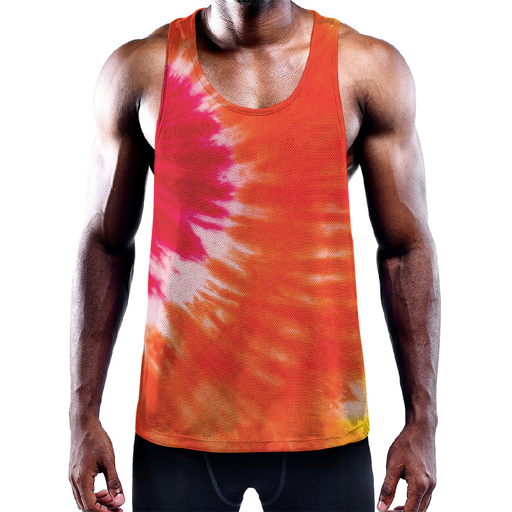Red Yellow And Orange Tie Dye Print Training Tank Top