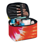 Red Yellow And Orange Tie Dye Print Travel Makeup Bag
