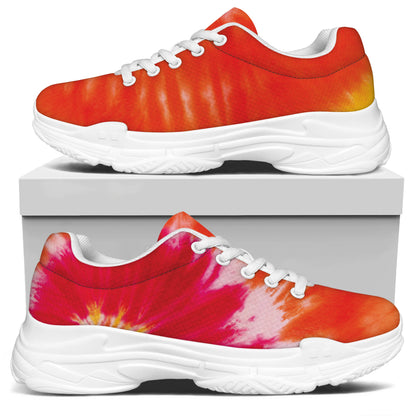 Red Yellow And Orange Tie Dye Print White Chunky Shoes