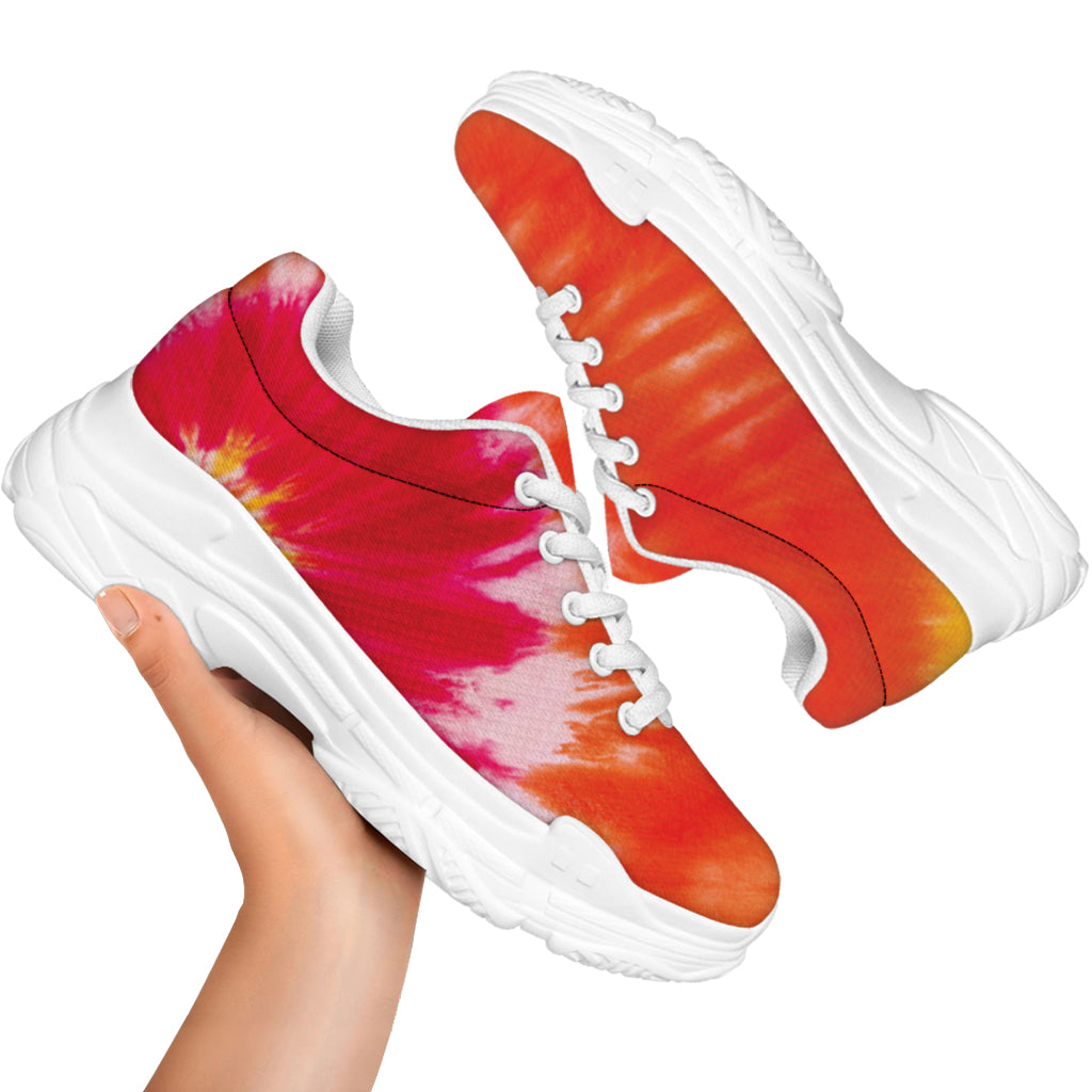 Red Yellow And Orange Tie Dye Print White Chunky Shoes