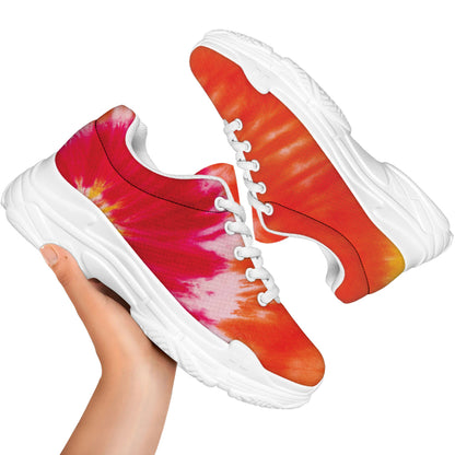 Red Yellow And Orange Tie Dye Print White Chunky Shoes