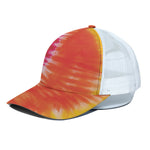 Red Yellow And Orange Tie Dye Print White Mesh Trucker Cap