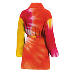 Red Yellow And Orange Tie Dye Print Women's Bathrobe