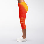Red Yellow And Orange Tie Dye Print Women's Capri Leggings