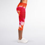 Red Yellow And Orange Tie Dye Print Women's Capri Leggings