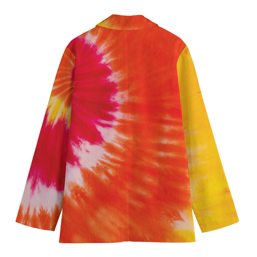 Red Yellow And Orange Tie Dye Print Women's Cotton Blazer