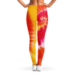 Red Yellow And Orange Tie Dye Print Women's Leggings