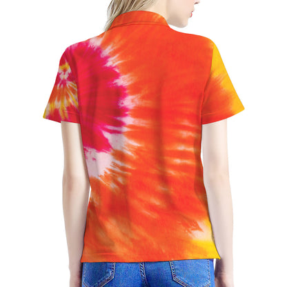 Red Yellow And Orange Tie Dye Print Women's Polo Shirt