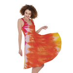 Red Yellow And Orange Tie Dye Print Women's Sleeveless Dress