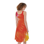 Red Yellow And Orange Tie Dye Print Women's Sleeveless Dress