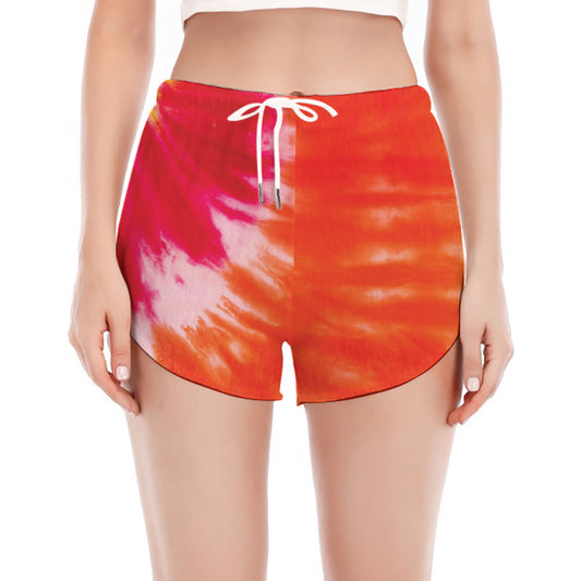 Red Yellow And Orange Tie Dye Print Women's Split Running Shorts