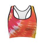 Red Yellow And Orange Tie Dye Print Women's Sports Bra