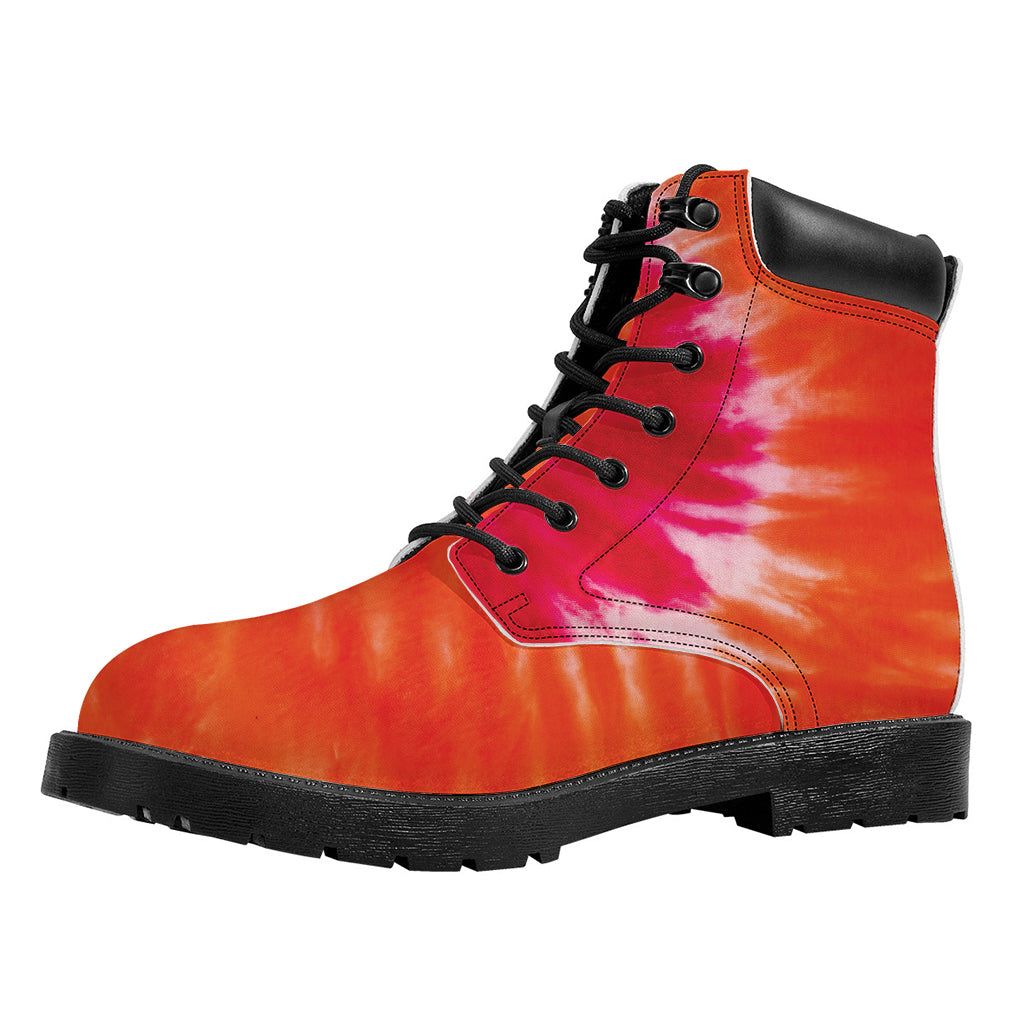 Red Yellow And Orange Tie Dye Print Work Boots