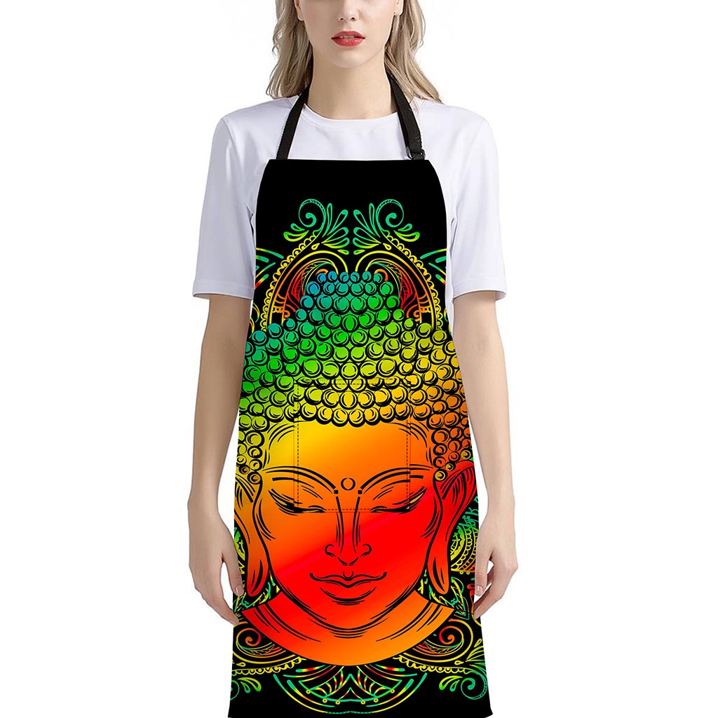 Reggae Buddha Print Bib Apron With Pocket