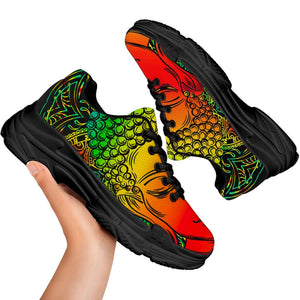 Reggae Buddha Print Black Chunky Shoes