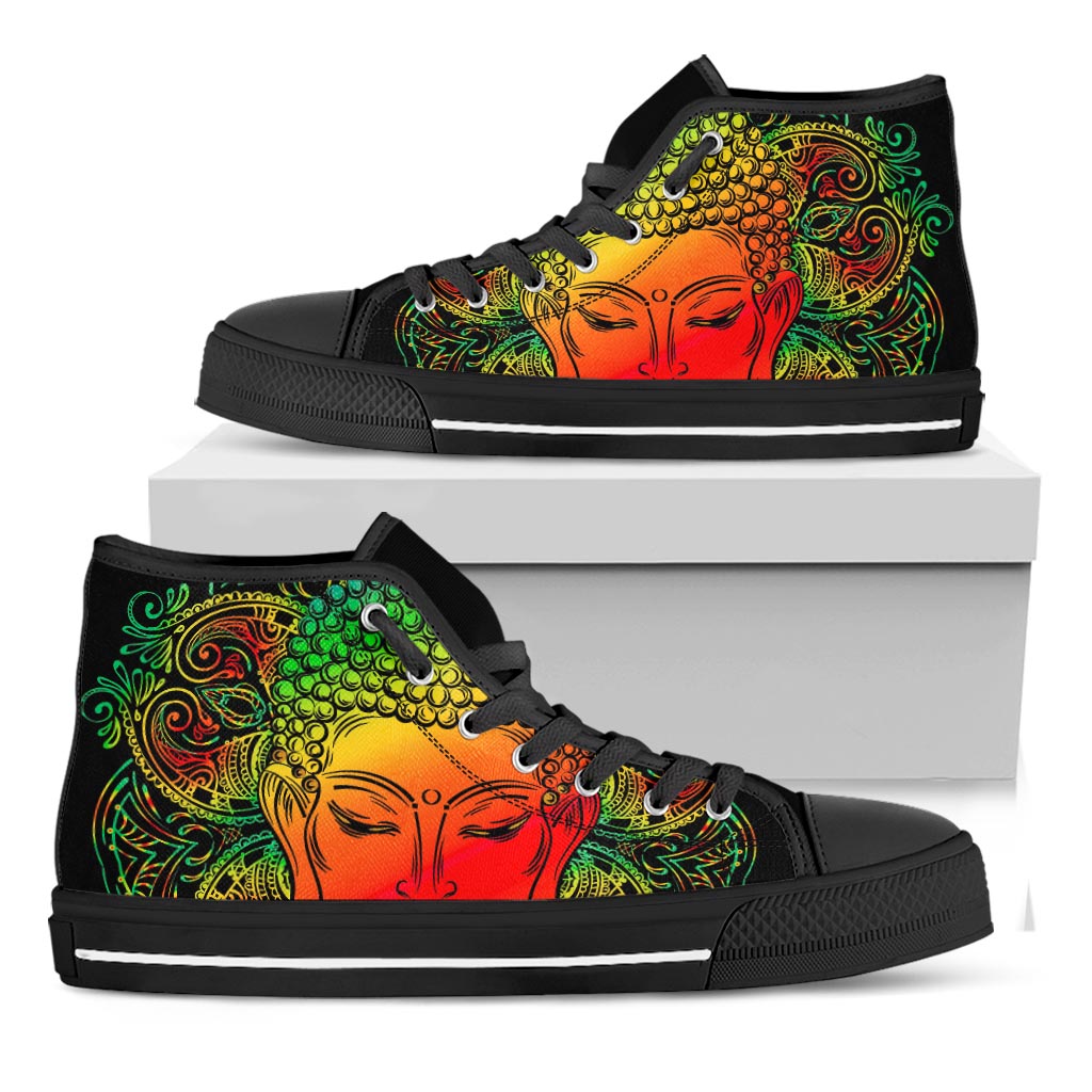 Reggae Buddha Print Black High Top Sneakers