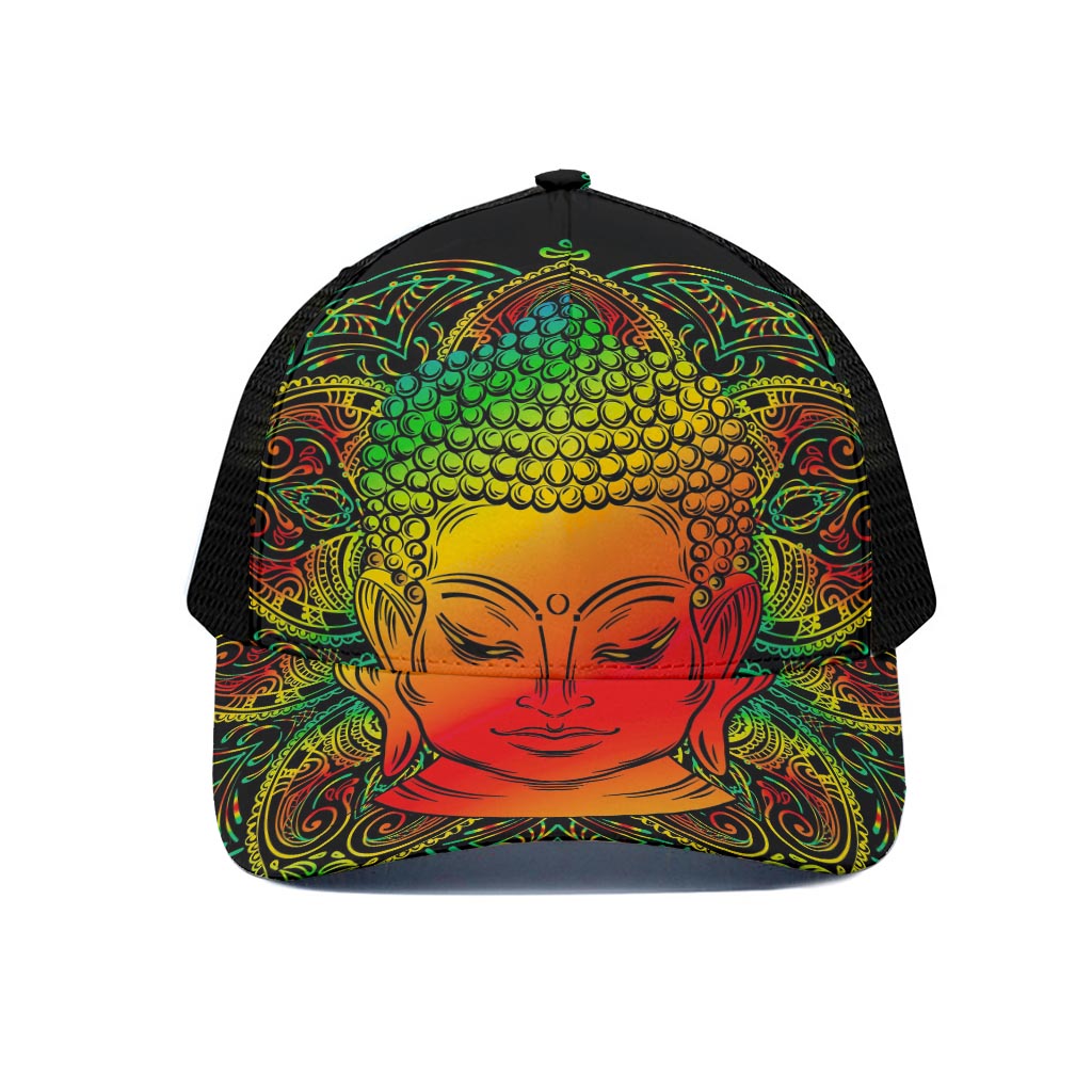 Reggae Buddha Print Black Mesh Trucker Cap