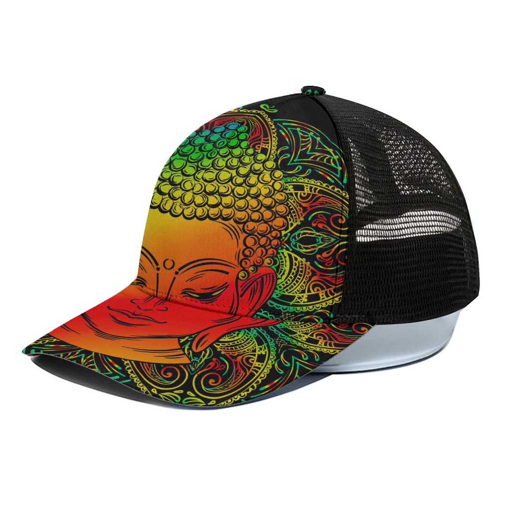 Reggae Buddha Print Black Mesh Trucker Cap