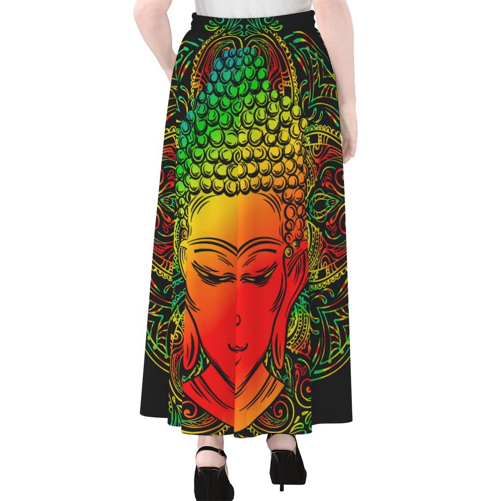 Reggae Buddha Print Chiffon Maxi Skirt