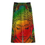 Reggae Buddha Print Cotton Front Slit Maxi Skirt