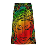 Reggae Buddha Print Cotton Front Slit Maxi Skirt