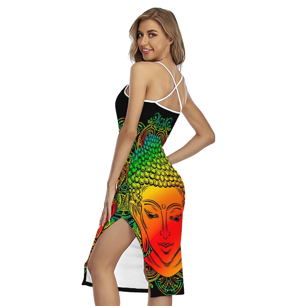 Reggae Buddha Print Cross Back Cami Dress