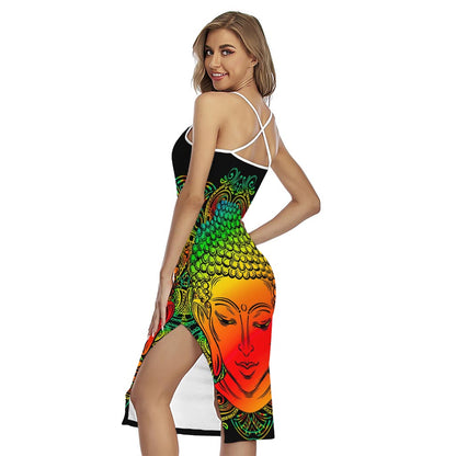 Reggae Buddha Print Cross Back Cami Dress