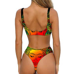 Reggae Buddha Print Front Bow Tie Bikini