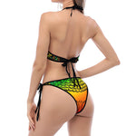 Reggae Buddha Print Halter Scoop Tie Side Bikini