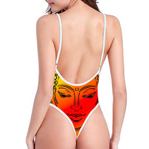 Reggae Buddha Print High Cut One Piece Swimsuit