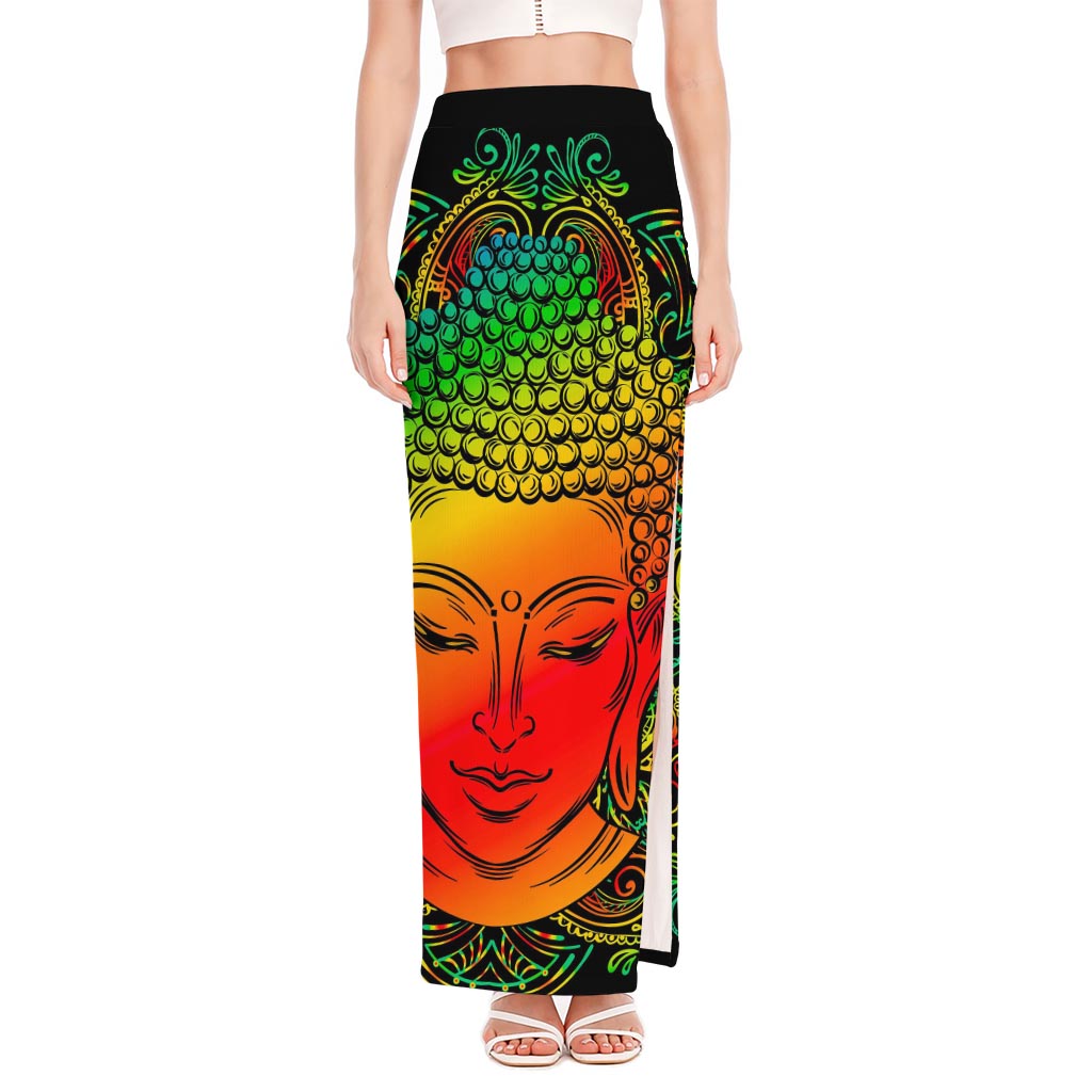 Reggae Buddha Print High Slit Maxi Skirt