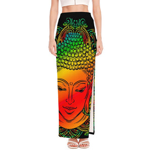 Reggae Buddha Print High Slit Maxi Skirt