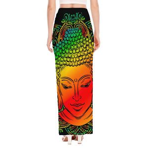 Reggae Buddha Print High Slit Maxi Skirt