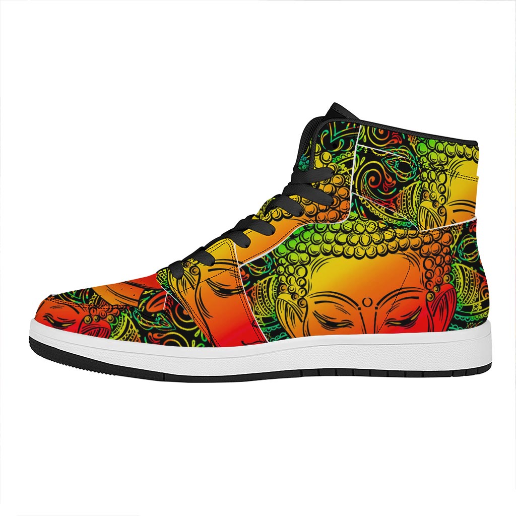 Reggae Buddha Print High Top Leather Sneakers