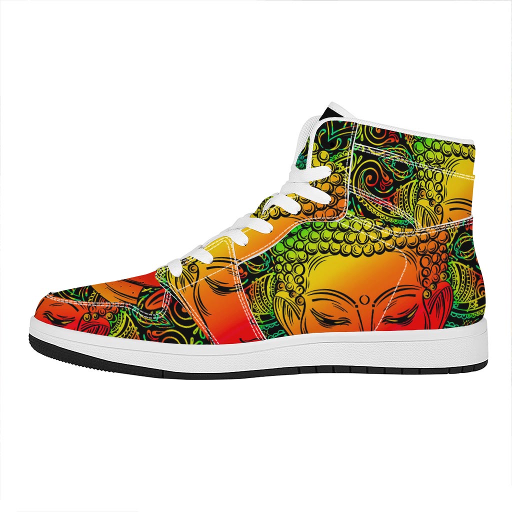 Reggae Buddha Print High Top Leather Sneakers