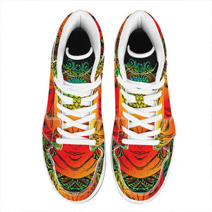 Reggae Buddha Print High Top Leather Sneakers