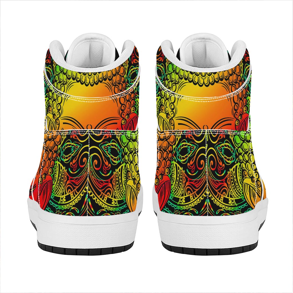 Reggae Buddha Print High Top Leather Sneakers