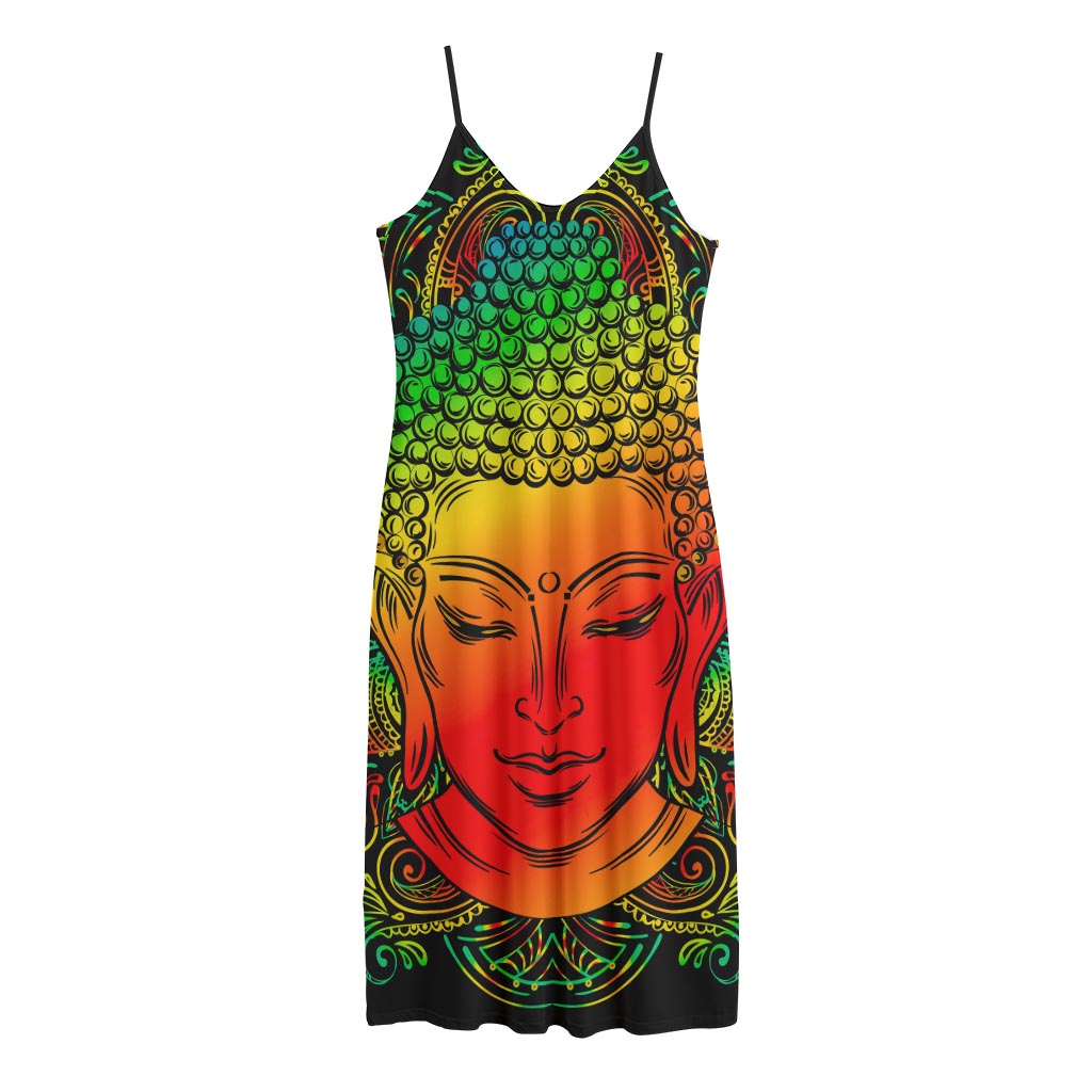 Reggae Buddha Print Jersey Midi Cami Dress