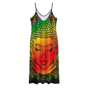 Reggae Buddha Print Jersey Midi Cami Dress