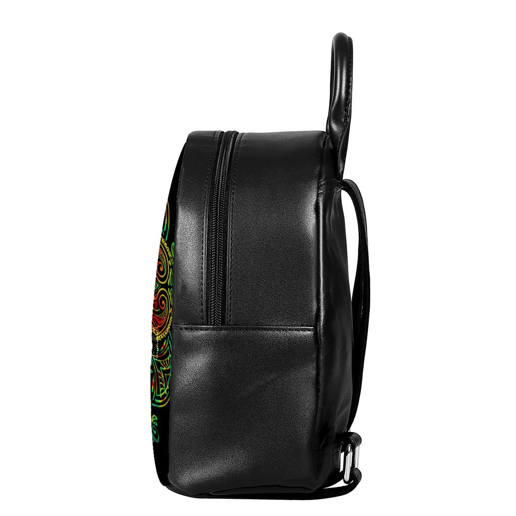 Reggae Buddha Print Leather Backpack