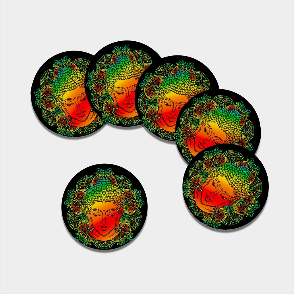 Reggae Buddha Print Leather Coaster Set