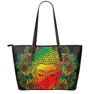 Reggae Buddha Print Leather Tote Bag