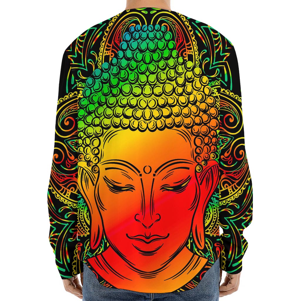 Reggae Buddha Print Long Sleeve Baseball Jersey